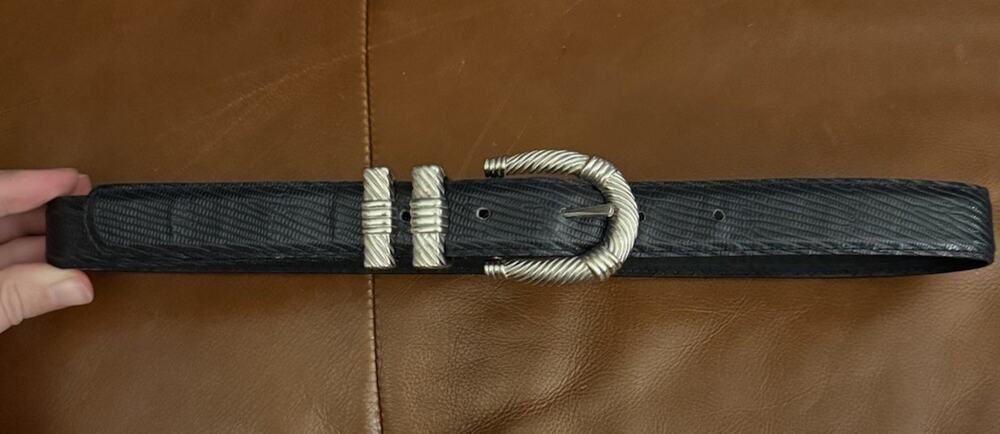 VTG Carlisle Black Silver Western Art Deco Leather Belt S
